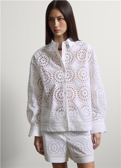 Beyaz Pamuk Broderie Anglaise Oversize Gömlek