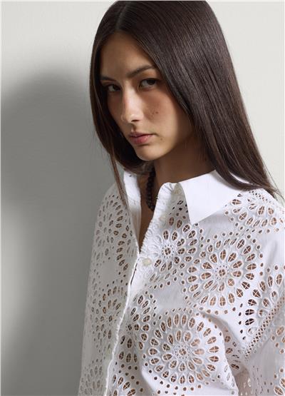 Beyaz Pamuk Broderie Anglaise Oversize Gömlek
