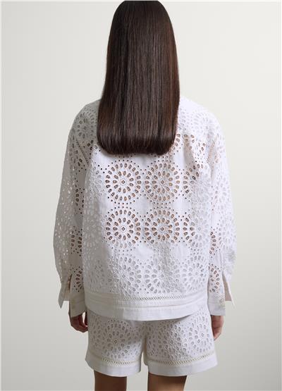 Beyaz Pamuk Broderie Anglaise Oversize Gömlek