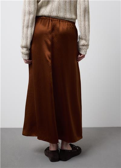 Kahverengi Asetat Kumaş Uzun Etek