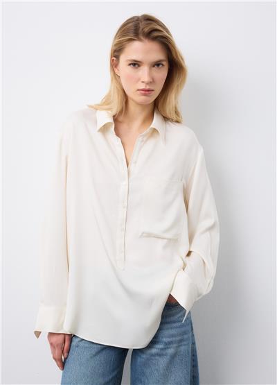 Beyaz Saf Viskoz Oversize Gömlek