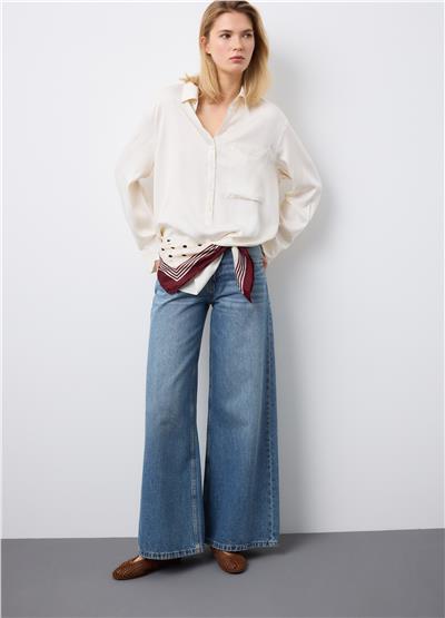 Beyaz Saf Viskoz Oversize Gömlek