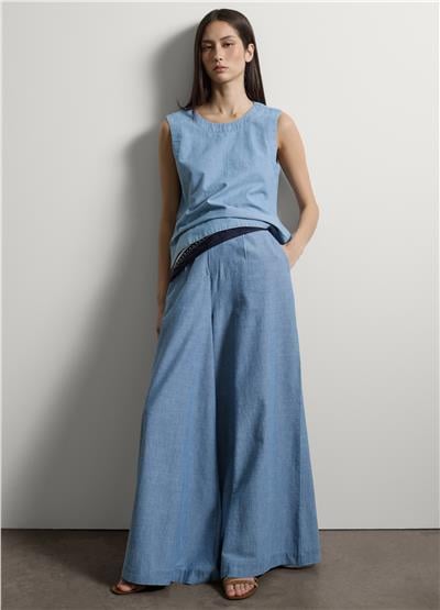 Bol Paça Açık Mavi Pamuk Denim Pantolon