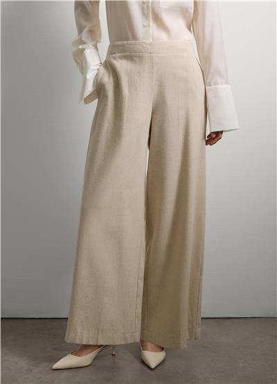 Bej Bol Paça Yün Karışımı Pantolon