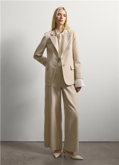 Bej Bol Paça Yün Karışımı Pantolon