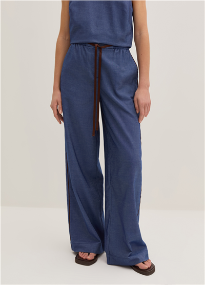 Bol Paçalı Denim Görünümlü Pantolon