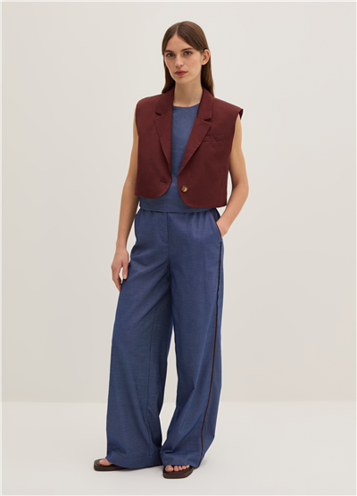 Bol Paçalı Denim Görünümlü Pantolon