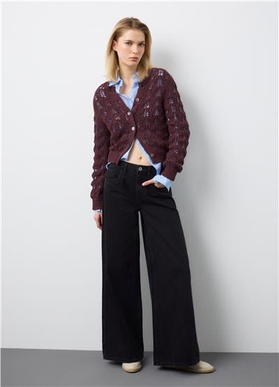 Bordo Pamuk Karışımlı Regular Kesimli Hırka