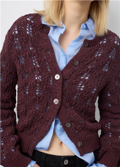 Bordo Pamuk Karışımlı Regular Kesimli Hırka