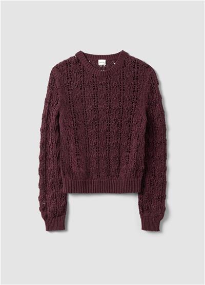 Bordo Pamuk Karışımlı Regular Kesimli File Desenli Kazak