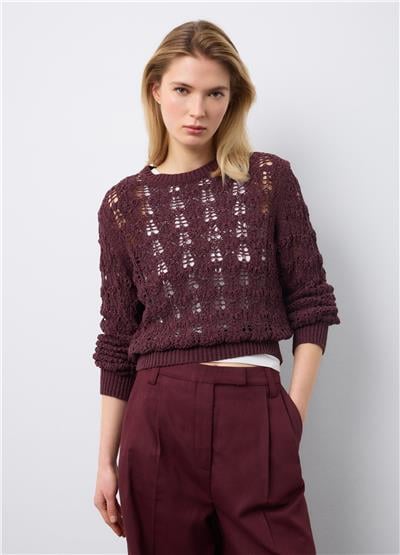 Bordo Pamuk Karışımlı Regular Kesimli File Desenli Kazak