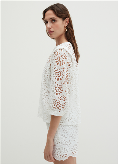 Broderie Anglaise Beyaz Bluz