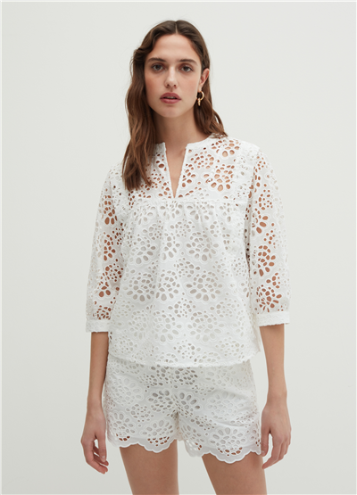 Broderie Anglaise Beyaz Bluz