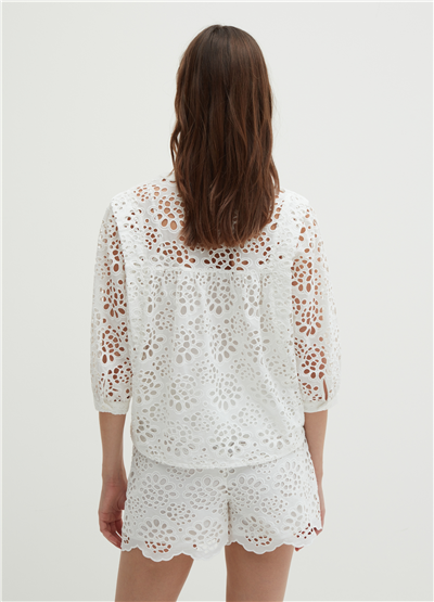 Broderie Anglaise Beyaz Bluz