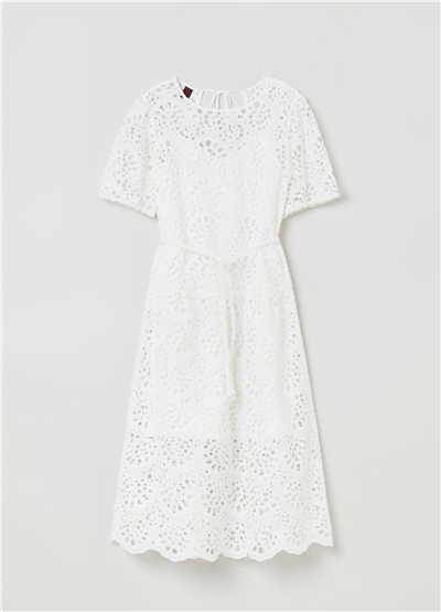 Broderie Anglaise Beyaz Kemerli Midi Elbise