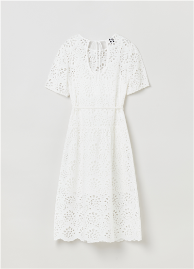 Broderie Anglaise Beyaz Kemerli Midi Elbise