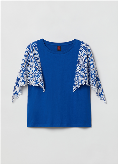 Broderie Anglaise Kimono Kollu Tişört