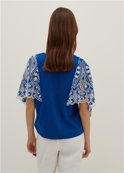 Broderie Anglaise Kimono Kollu Tişört