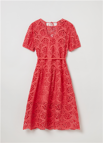 Broderie Anglaise Kırmızı Kemerli Midi Elbise