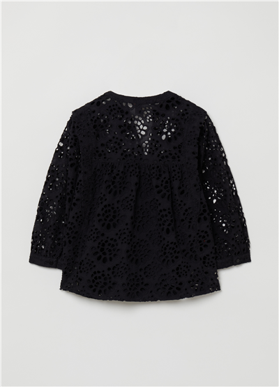 Broderie Anglaise Siyah Bluz