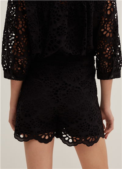 Broderie Anglaise Siyah Şort