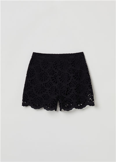 Broderie Anglaise Siyah Şort