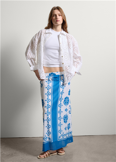 Broderie Anglaise Uzun Kollu Beyaz Gömlek