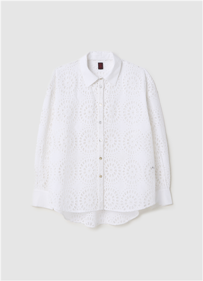 Broderie Anglaise Uzun Kollu Beyaz Gömlek