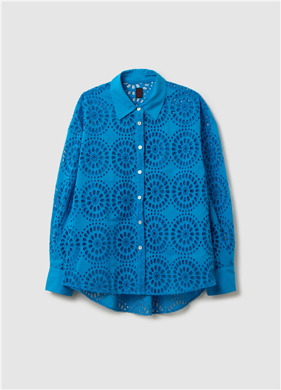 Broderie Anglaise Uzun Kollu Mavi Gömlek