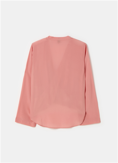 Çapraz Yakalı Crêpe De Chine Pembe Bluz