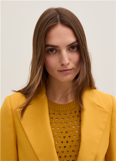 Cepli Düğmeli Parlak Dimi Kumaş Blazer Sarı Ceket