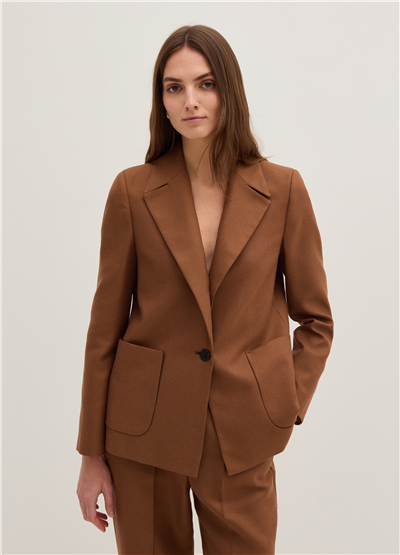 Cepli Düğmeli Parlak Dimi Kumaş Blazer Kahverengi Ceket