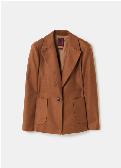 Cepli Düğmeli Parlak Dimi Kumaş Blazer Kahverengi Ceket