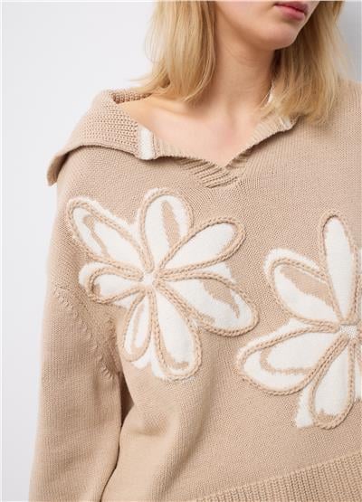 Çiçek Desenli Oversize Çok Renkli Pamuk Karışımı Kazak