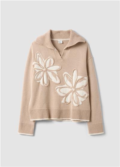 Çiçek Desenli Oversize Çok Renkli Pamuk Karışımı Kazak