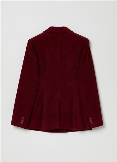 Çift Sıra Düğmeli Fitilli Kadife Bordo Blazer Ceket