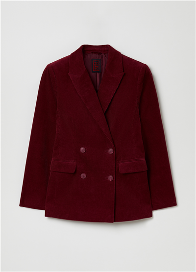 Çift Sıra Düğmeli Fitilli Kadife Bordo Blazer Ceket