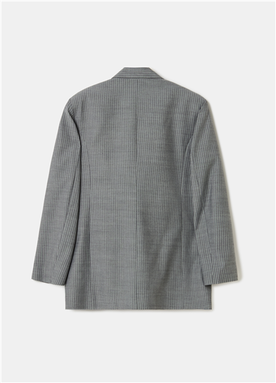 Çift Sıra Düğmeli İnce Çizgili Gri Blazer Ceket