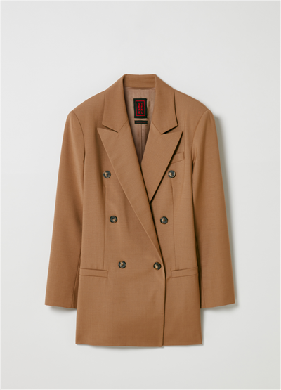 Çizgili Düğmeli Kahverengi Kruvaze Blazer