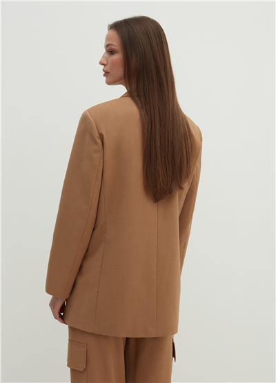 Çizgili Düğmeli Kahverengi Kruvaze Blazer