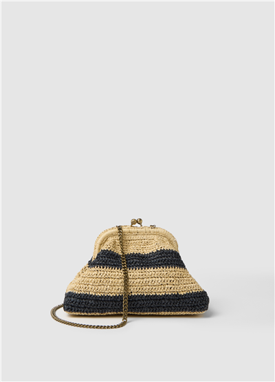 Çizgili Raffia Clutch Çanta