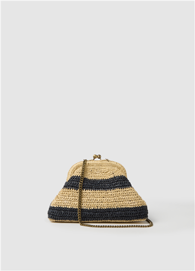 Çizgili Raffia Clutch Çanta