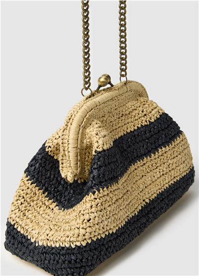 Çizgili Raffia Clutch Çanta