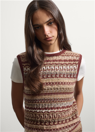 Çok Renkli Jacquard Yün Ve Viskon Karışımlı Regular Fit Üst