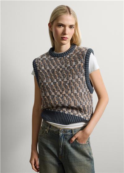 Çok Renkli Yün Karışımlı Yelek