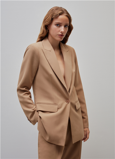 Crêpe Kumaşlı Tek Düğmeli Bej Blazer