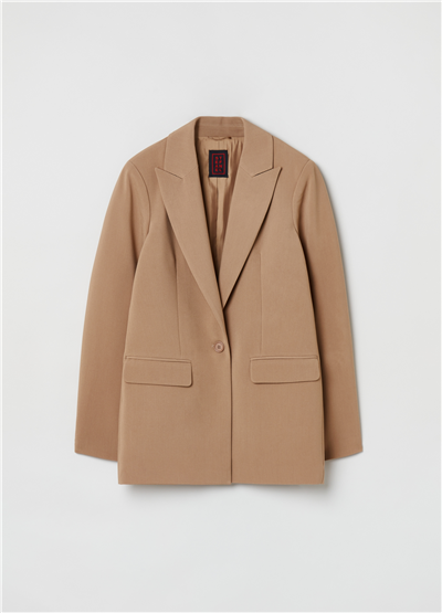 Crêpe Kumaşlı Tek Düğmeli Bej Blazer