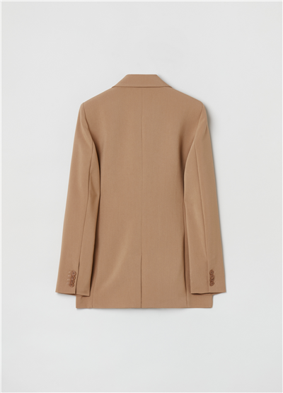 Crêpe Kumaşlı Tek Düğmeli Bej Blazer