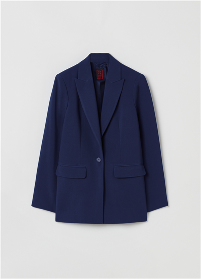 Dar Kesim Tek Düğmeli Lacivert Blazer