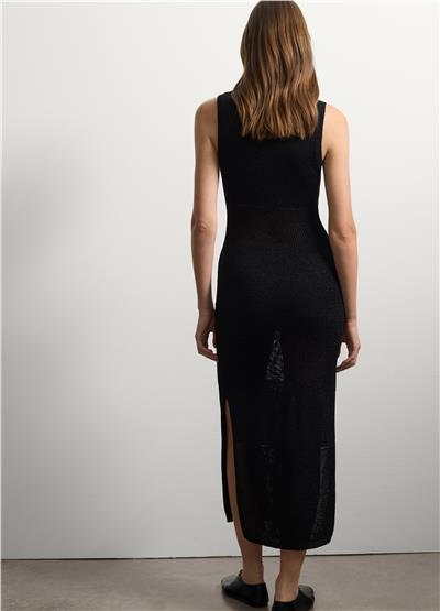 Delikli Ve Simli Detaylara Sahip Jarseden Uzun Siyah Elbise